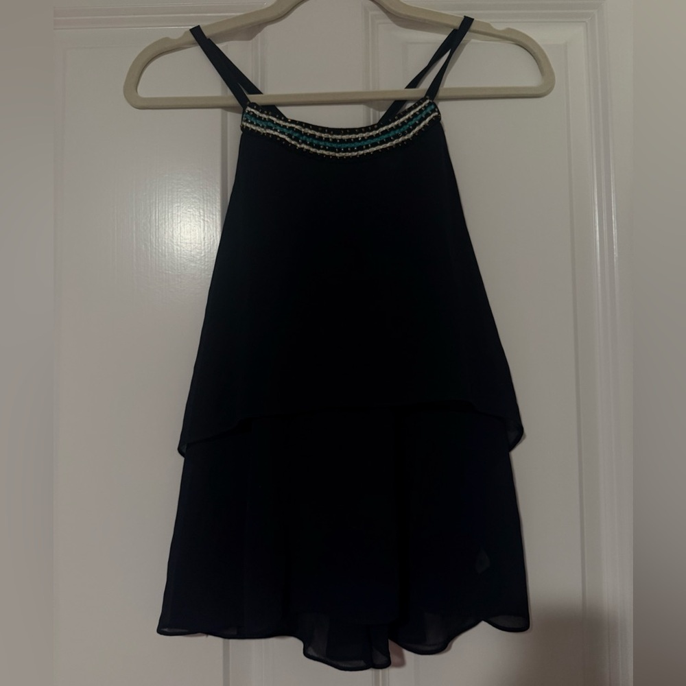 Elegant Navy Sleeveless Top with Beaded Detail